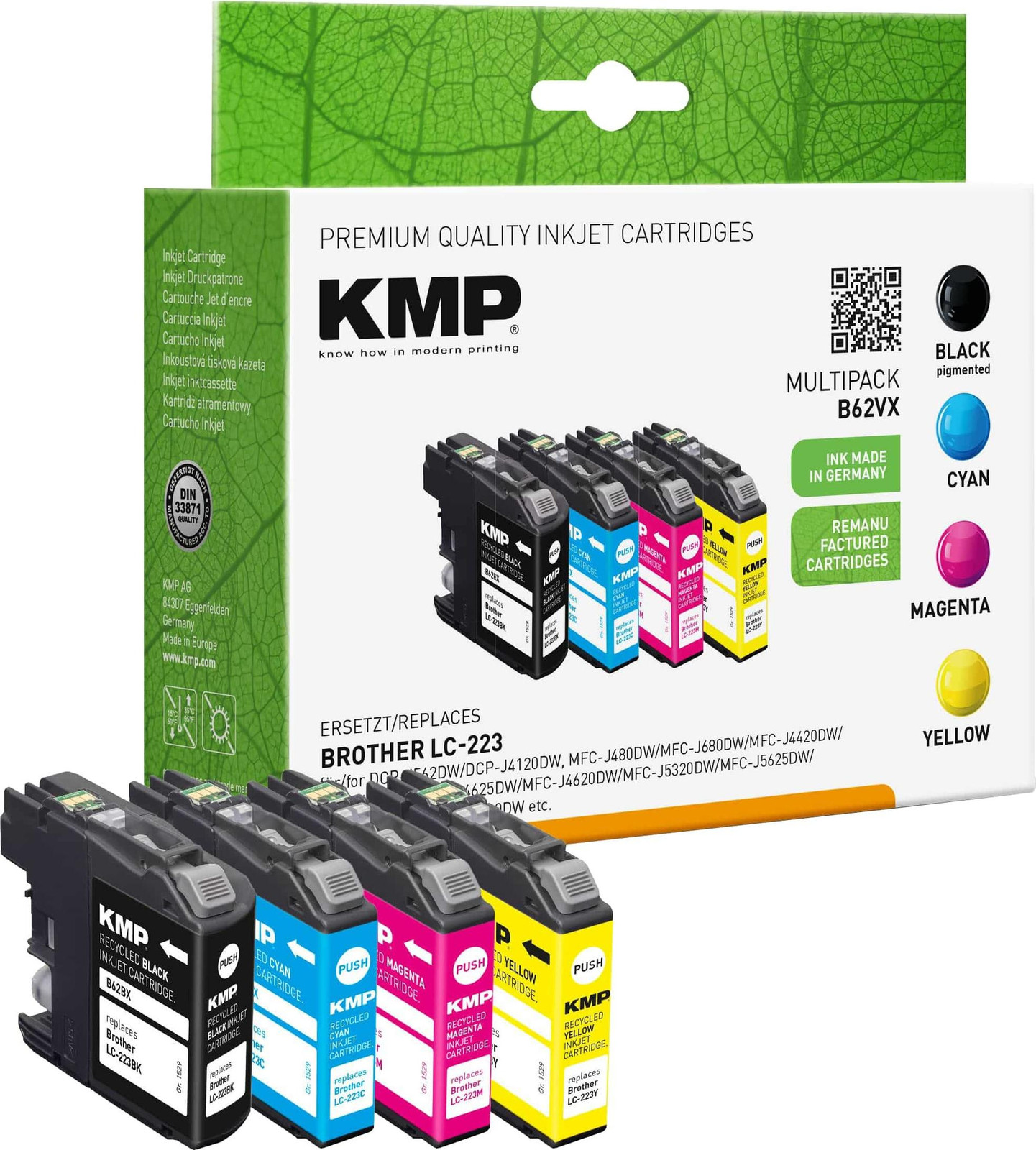 KMP B62VX multipack inktcartridges compatibel met Brother LC-223 BK/C/M/Y