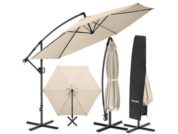 Parasol à pied déporté Artemis, pivotant à 360°, 3,5 x 3,5 m - beige