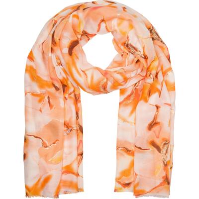 Schal STYLEBREAKER "Schal Marmor Muster Metallic Akzente", Damen, orange, Obermaterial: 50% Viskose CV. 50% Baumwolle CO., Modisch, Modetücher Schal