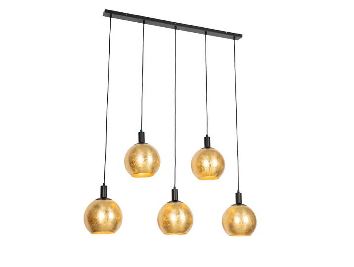 Suspension design noire avec verre doré 5 lumières - Bert