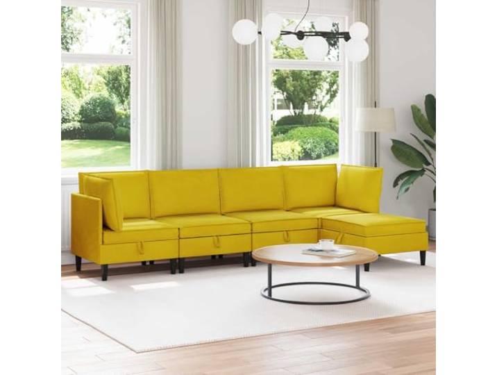 Wohnzimmergarnitur 5 Stk Gelb Samt Modernes Polsterset Mit Sperrholz Boxkissen-Design, Schaumstofffüllung, ergonomische Form, einfache Reinigung, stabiles Sperrholz