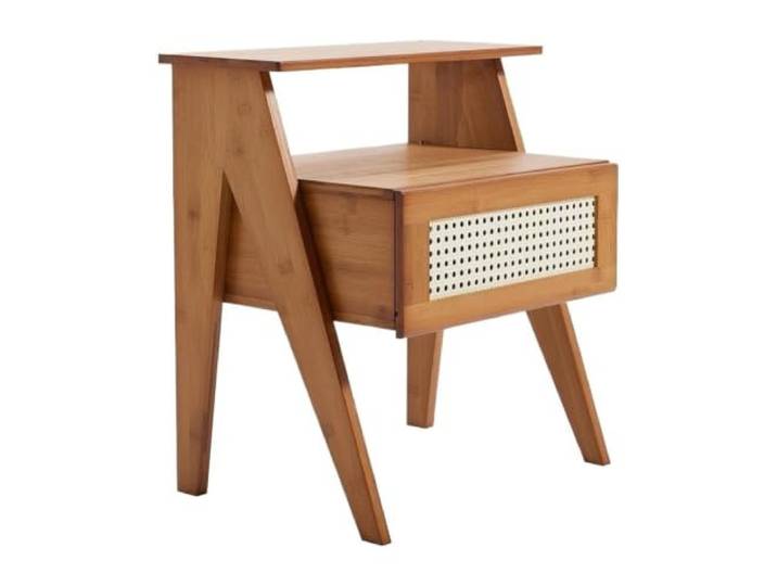 LXLAEOANG Wohnzimmer-Schlafzimmer-Nachttisch Aus Holz Mit Einer Schublade Aufbewahrungsschrank mit Regal im Rattan-Design