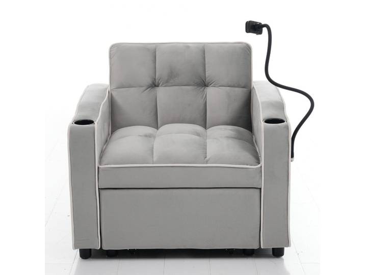 Oxeza Relaxsessel 83/75/76 cm Antikgrau-Weiß mit Getränkehaltern und Handyhalter, Hellgrau, Mode, Rechteckig, 83x76x167 cm, Wohnzimmer, Sessel, Relaxsessel