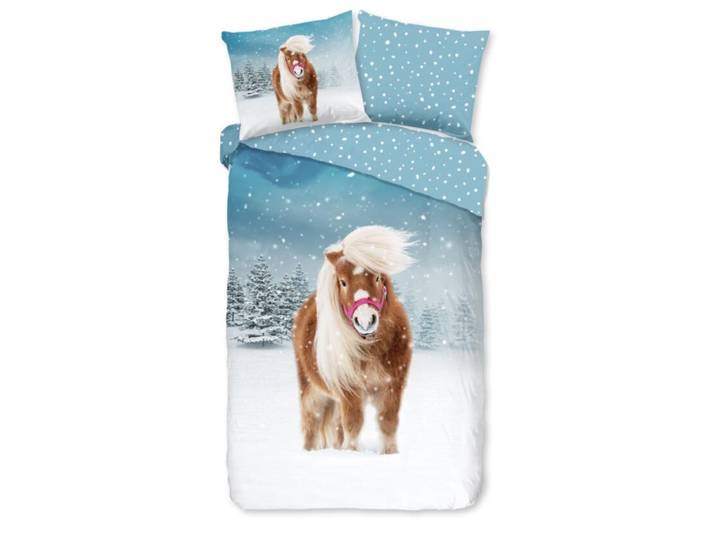 Good Morning Kinderdekbedovertrek paard in de sneeuw - Multi - (135x200 cm) - Katoen Flanel