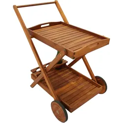 HC Garten & Freizeit Servierwagen mit Rollen aus Akazienholz, ca. 82 x 60 x 90 cm