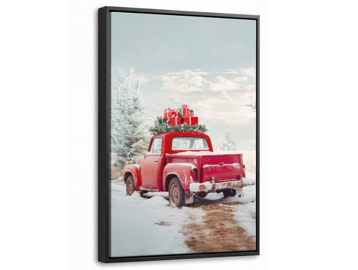 LEINWAND Bilder mit Rahmen - Auto - Rot - Geschenke - Winter - Schnee - Weihnachten - 40x60