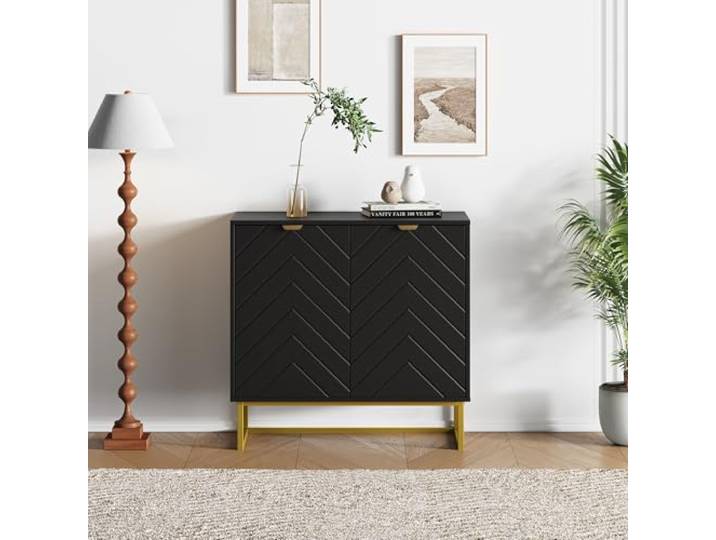 IDEALHOUSE 120cm Sideboard Mit Fischgrätmuster-Türen Stauraum-Credenza, modernes Design, geeignet für Esszimmer, Wohnzimmer und Küche