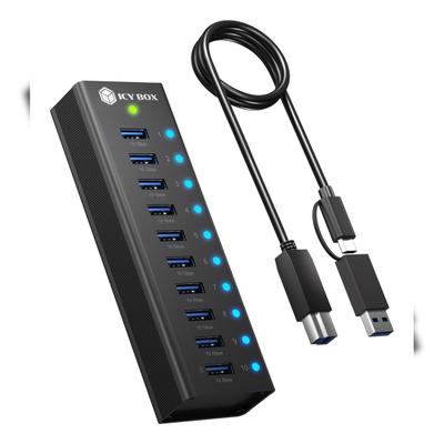 Hub 10-Port IcyBox USB 3.2 IB-AC6110a mit USB Ladeanschluss