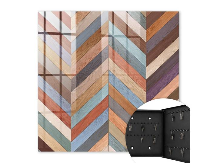 SCHLÜSSELBOX Schwarz 30x30 cm- Türöffnung nach rechts - Fischgrätmuster