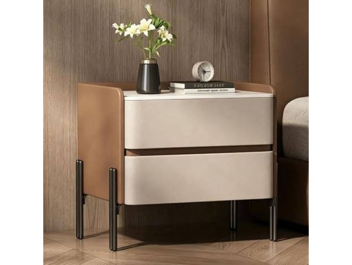 Moderner Nachttisch Mit 2 Schubladen Beistelltisch Metallbeine Dekorative Möbel Verdeckte Griffe Aufbewahrungsschrank for Schlafzimmer, Wohnzimmer, Wohnung(Light brown,50cm/20in)