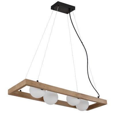 NOWA Pendelleuchte "NANDA", schwarz, 4, Ø 12cm H: 150cm, 1 Stk., Leuchten, Hängeleuchte, Glaskugeln opal, Holz, Esstisch, Wohnbereich, Pendelleuchte