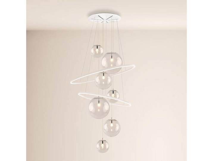 s.luce Led-Galerielampe Galaxy Weiß/Klar, Metall, Rund, LED integrated, 150x500x150 cm, Lampen & Leuchten, LED Beleuchtung, LED-Hängeleuchten