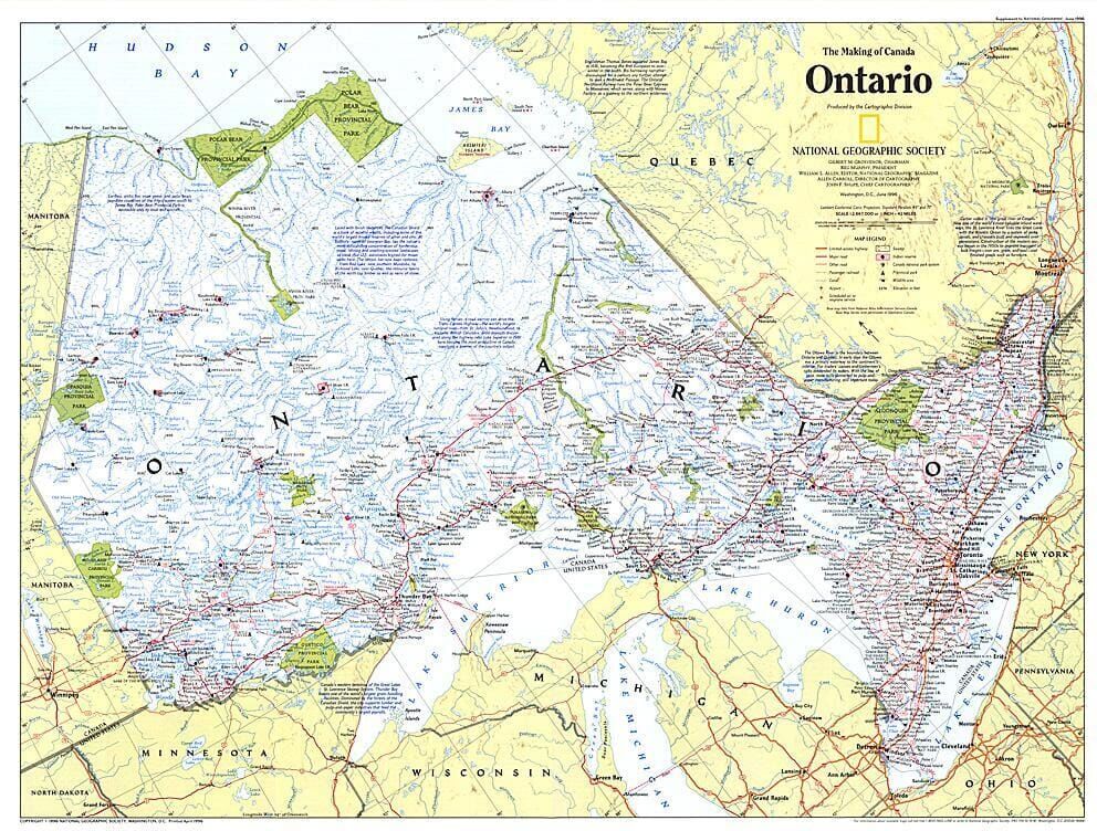 National Geographic Historic POD 1996 Making of Canada, Ontario Map