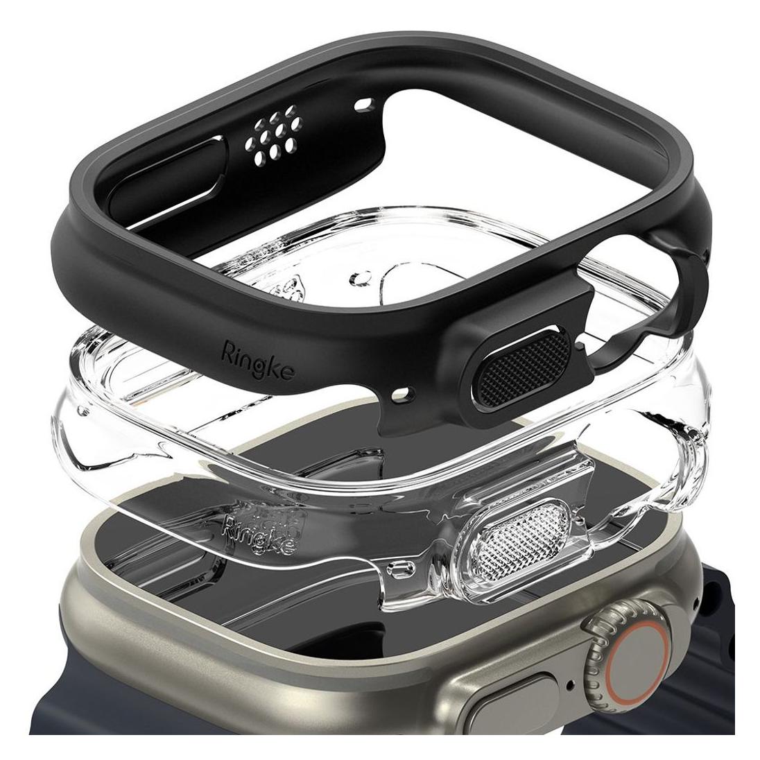 Ringke Apple Smart Watch Bildschirmrahmen, Klar und Schwarz, 49 mm, 2 Stk. (8809881268873)