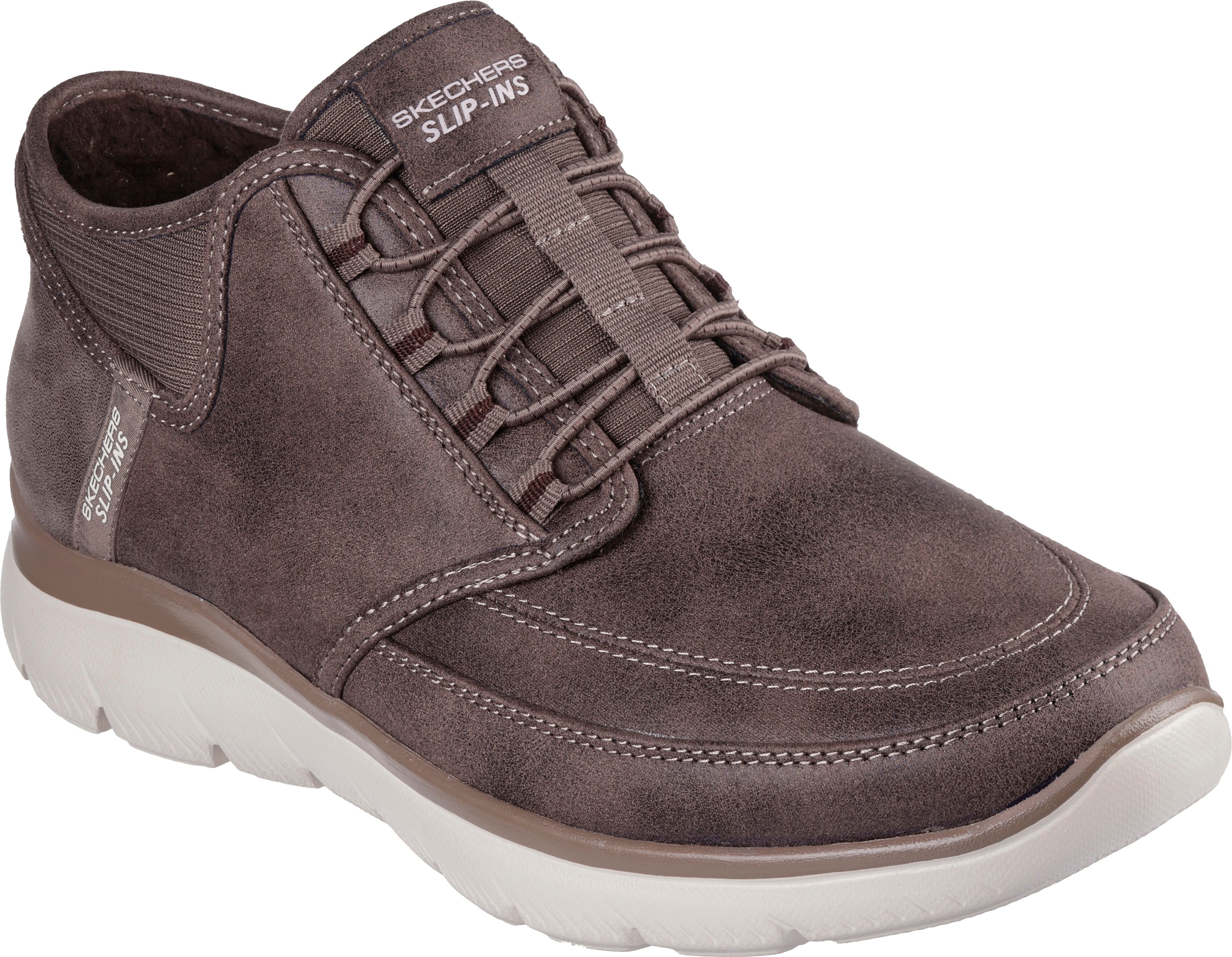 Slip-On Sneaker SKECHERS "SUMMITS", Herren, Gr. 41, Warmfutter, braun, Textil, Schuhe Slip-On Sneaker, Schnürboots, Mid Cut Sneaker mit Hands Free Slip-Ins™ braun 41, Warmfutter
