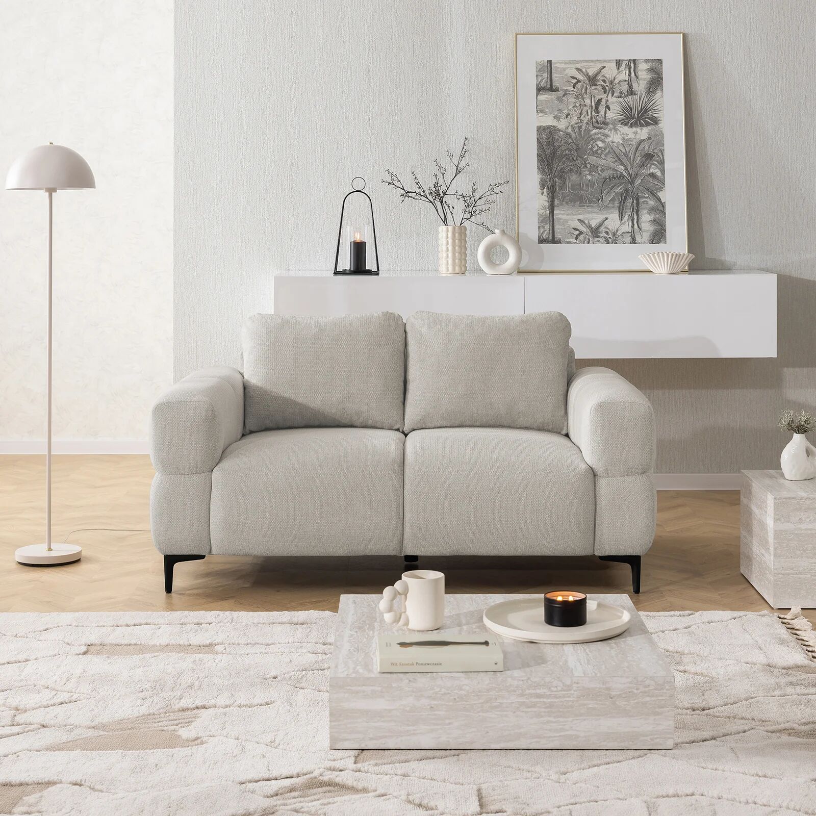 garneroarredamenti Divano lineare 154x97cm 2 posti tessuto beige Panorama