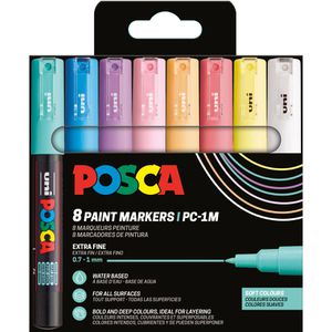 Posca Acrylstifte PC-1MC, Pastell, Pigmentmarker, Rundspitze, 8 Stück