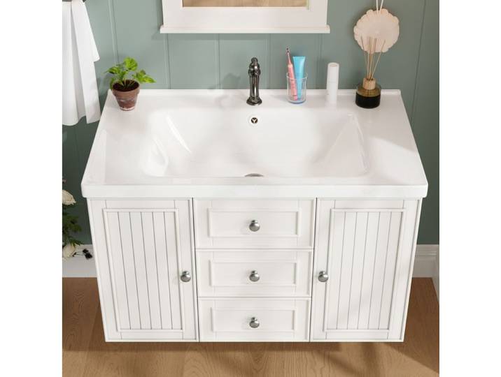 Meuble Sous Vasque Suspendu Blanc Meuble Salle De Bain FloraGrace Pour Petite Salle D'Eau Avec Vasque Ceramique 78 5x46x46 8cm