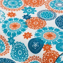 Baumwollstoff Mandala "Mona", weiß/türkis/rost