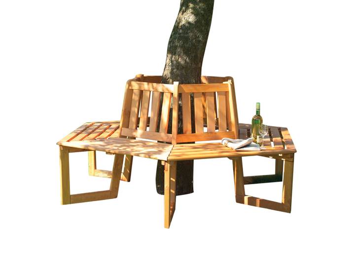 Baumbank PROMADINO, braun (honigbraun), B:205cm H:90cm T:178cm, Massivholz, Sitzbänke, Baumbank, Kiefernholz, in honigbraun, in 2 Varianten