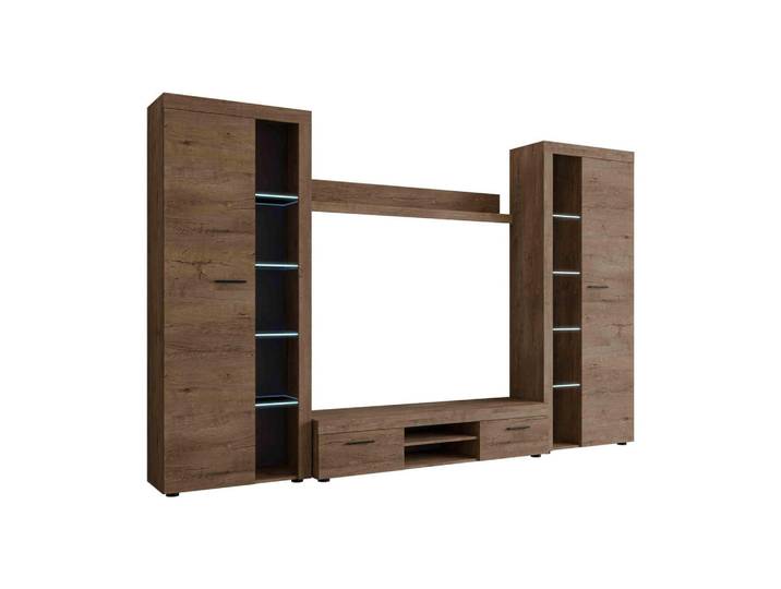 Mirjan24 Wohnwand Rumba XL mit LED Beleuchtung, Eichefarben, Rechteckig,Rechteckig, 300x190x40 cm, Wohnzimmer, Wohnwände