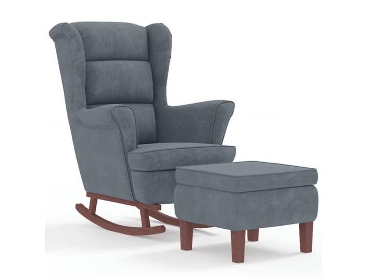 NEUF 2026  CHIC Fauteuil berçante à oreilles SWEETY mousse rembourrée en velours gris foncé bois massif 78x93x97 cm FF149