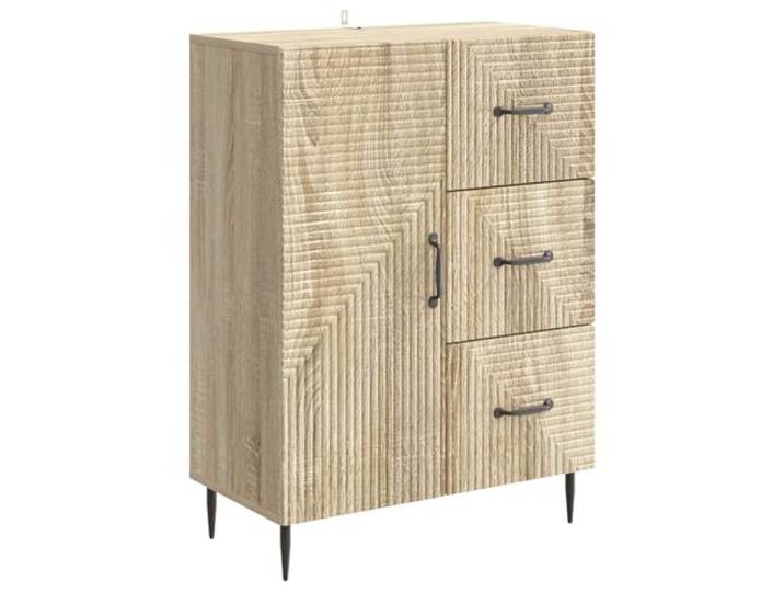 TEKGHUT Sideboard Sonoma-Eiche 66 x 34,5 x 89,5 cm Holzwerkstoff Metallbeine, coole Griffe, Holzregale, Schubladen, Schwenktüren, feuchtes Tuch, Wohnzimmer, Esszimmer