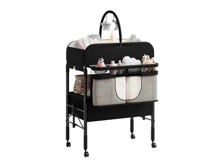 GarveeMore Wickeltisch Höhenverstellbarer Wickeltisch Klappbar, mit Rollen & Schubladen, Platzsparend klappbar, höhenverstellbar (97-105 cm) & mobil
