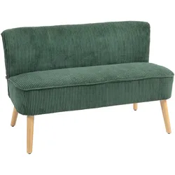 2-SITZER-SOFA, Gepolsterte Couch mit Kordoptik, Holzbeine für Wohnzimmer, Grün