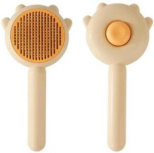 Uplift Essentials One Click Pet Grooming Brush With Massage Needles For Cats And Dogs yellow