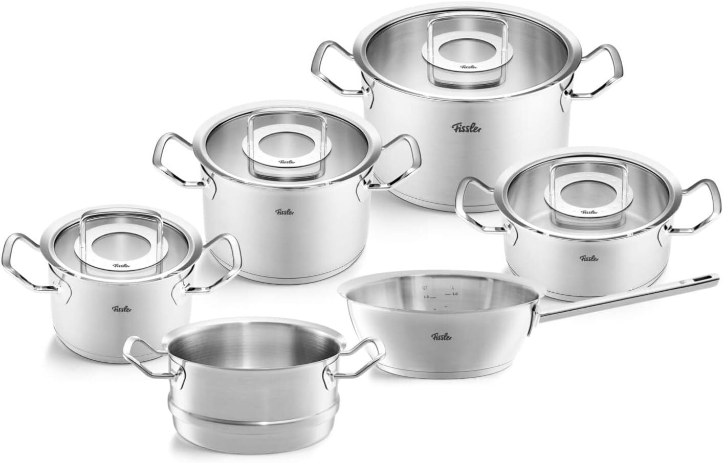 Fissler Original-Profi Collection 6-delige pannenset met glazen deksels, stoominzetstuk en sauteerpan