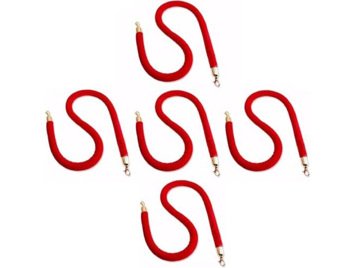 Rote Samtseil-Barriere mit goldenen Haken, 1–5 Stück, 60–300 cm Samt-Absperrseil 32 mm in 8 Längen für Hotels, Theater, Hochzeiten, rote Teppiche, Empfänge, Events und VIP-Bereiche
