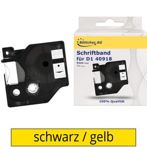 Böttcher-AG Schriftband für Dymo 40918, D1, 9mm, Länge 7m, schwarz auf gelb
