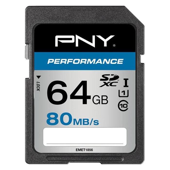 PNY SDXC Card 64GB Performance UHS-I U1 (64 GB, SDXC, U1, UHS-I) (SD64GPER80-EF)