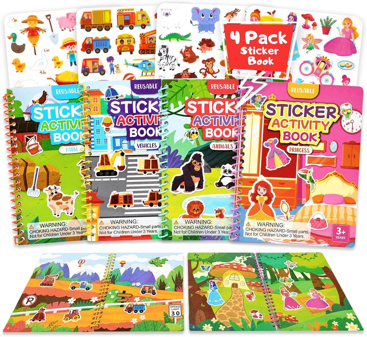 ShopVlot Herbruikbare stickerboekjes 4 stuks voor creatief spelen vanaf 3 jaar