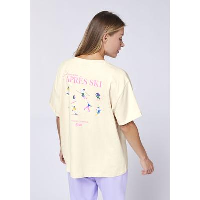Print-Shirt CHIEMSEE, Damen, Gr. M (38/40), birch, 100% Baumwolle, comfort fit, Rundhals, Umschlagsaum, Shirts, - mit Après Ski Rückenprint