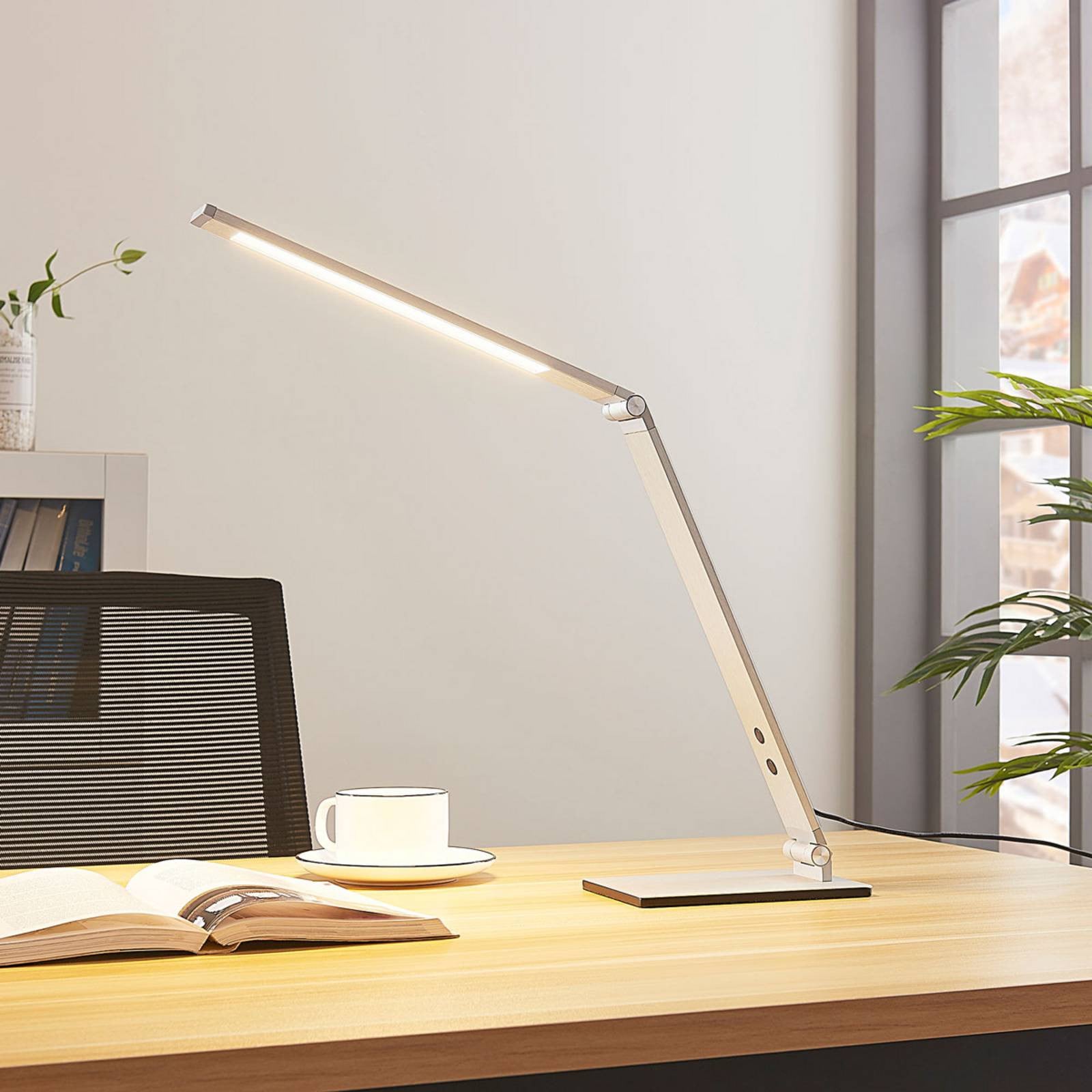 Lucande Nicano LED-bureaulamp - Grijs/Zilver - Dimbaar en verstelbaar - Aluminium