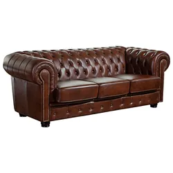 Chesterfield-Sofa aus Echtleder in Braun