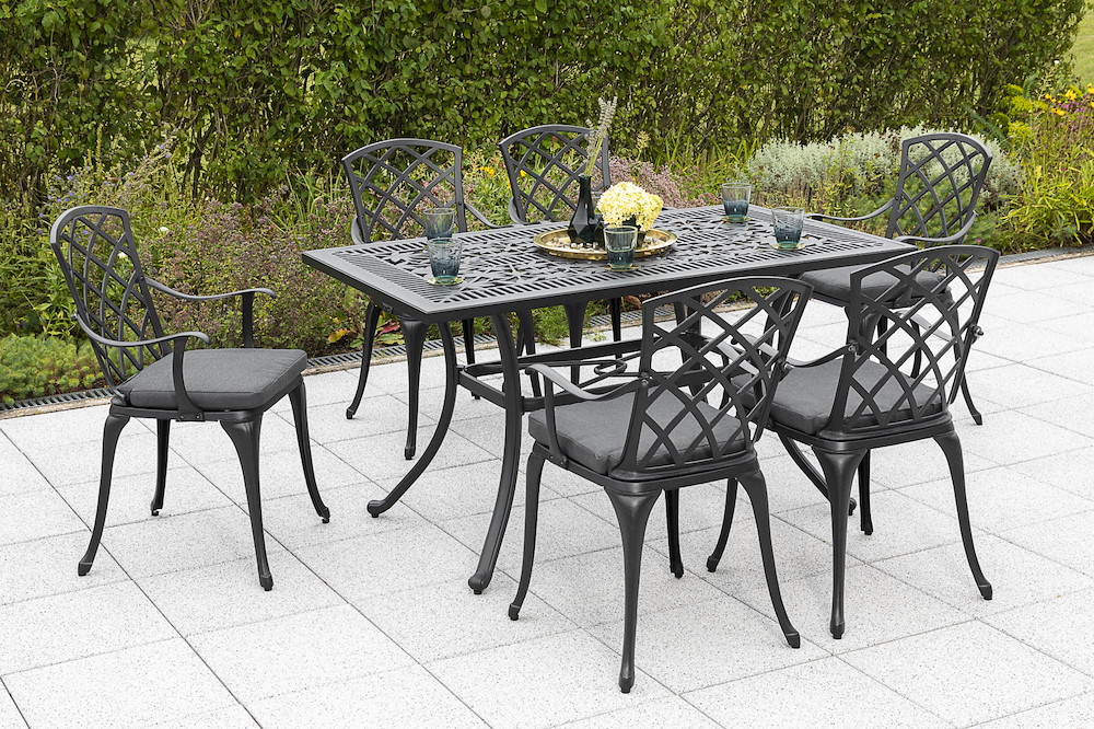 MERXXHANDELS Rhodos Set 13tlg 6 Sessel Kissen Tisch 140x80cm 16909261