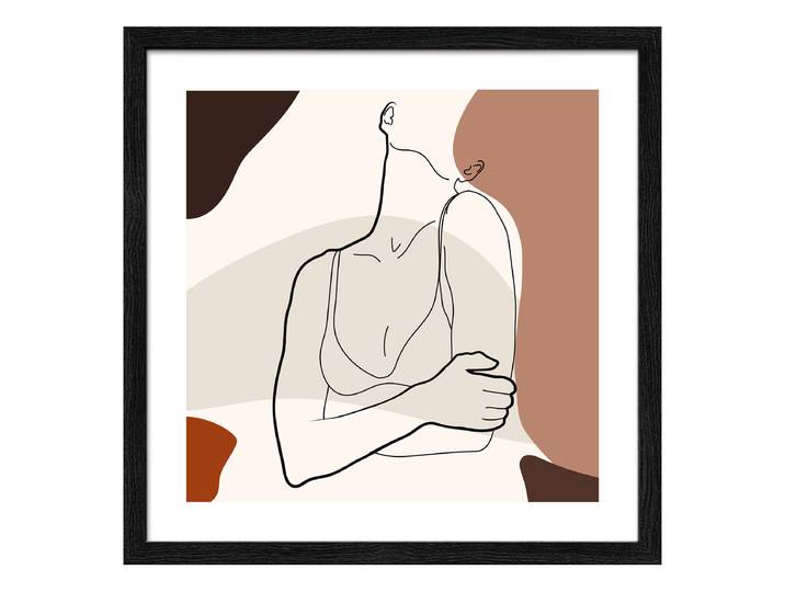 Holzbild Line Art Body Floatglas, MDF Schwarz/Braun/Beige 33 x 33 x 1cm
