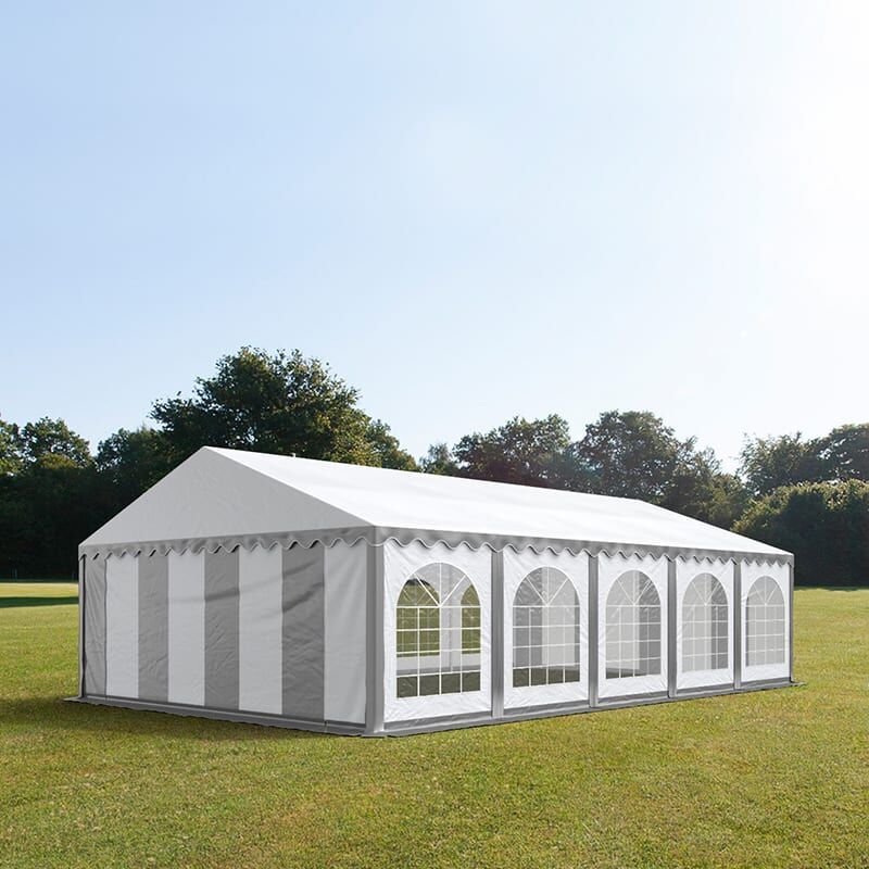 TOOLPORT 6x10m Partyzelt, PVC-Plane, grau-weiß, mit Bodenrahmen - (7254)