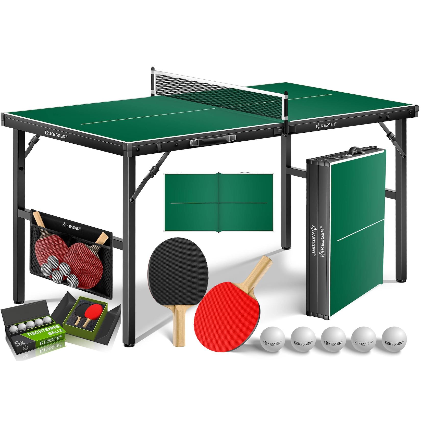 KESSER® Tischtennisplatte Mini mit Tischtennisschläger-Set, Tischtennisbällen und TT-Netz Indoor Unterwegs, laminierte Platte + klappbar – Kofferdesign, Kinder und Erwachsene – 153 x 76,5 cm