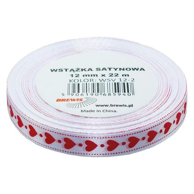 Brewis Weisses Herz-Satinband, 12 mm x 22 m (47594594)