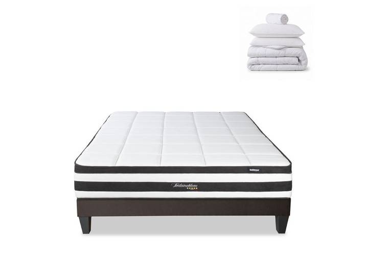 Pack Fontainebleau 90x190 cm Matelas Ressorts + Sommier Bois + Accessoires