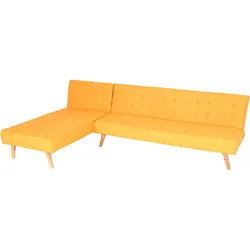 Ecksofa MCW-K38, Sofa Klappsofa, Liegefläche links/rechts, Stoff/Textil Massivholz MVG zertifiziert 256cm ~ gelb