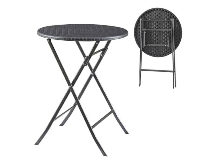 [en.casa] Klapptisch Mark Gartentisch Campingtisch klappbar 60 x 74 cm rund Picknicktisch Outdoor Rattanoptik, Schwarz