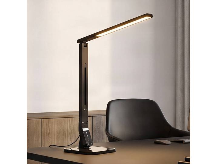LED Tischleuchtelampe Eleni Lindby, dimmbar, schwarz, für Arbeitszimmer / Büro, Kunststoff, Modern