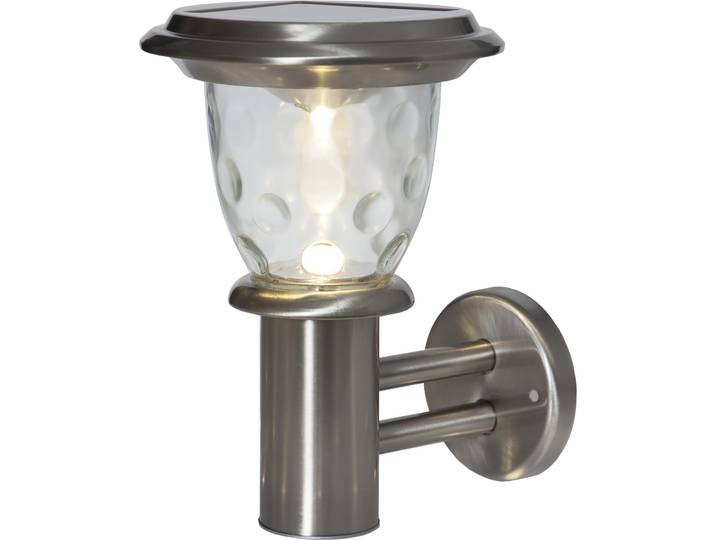 LED Solarleuchte Solar-Wandleuchte Pireus , silber, B:19cm H:27cm L:19cm T:24cm, PARFORCE TRADITIONAL HUNTING, Leuchten, LED Solarleuchte, Bubbly-Glass-Effekt, 20 lm, Dämmerungssensor