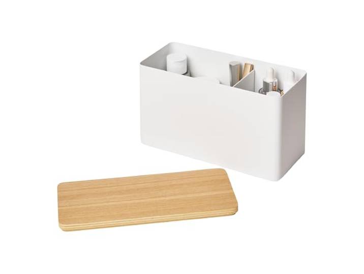 YAMAZAKI 4808 RIN Storage Box, white, Steel/PlyWood, 23 x 10.5 x 14 cm