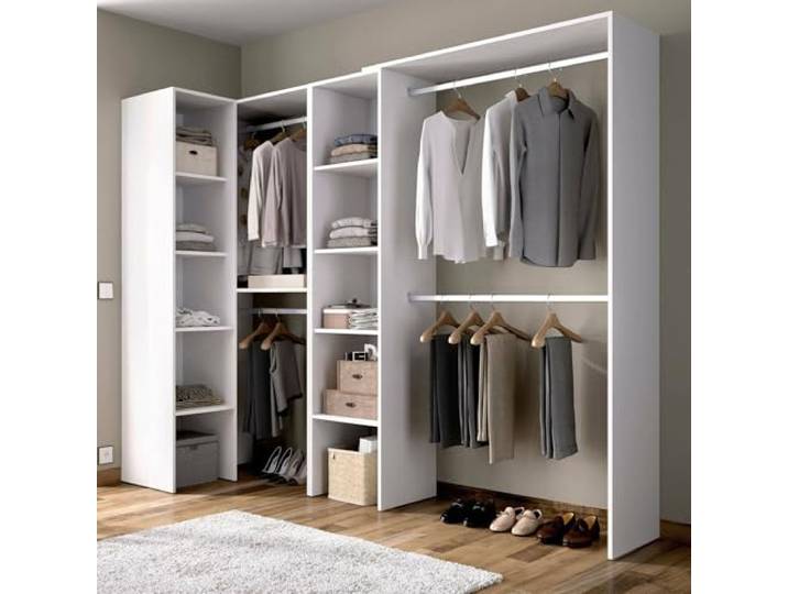 Dmora - Großer Kleiderschrank Quadro, Struktur für begehbaren Eckkleiderschrank, offener Eckkleiderbügel, 228 x 79 x 187 cm, Weiß